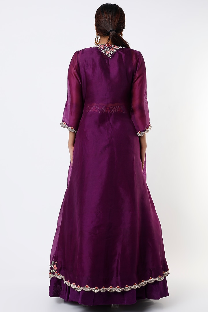 Violet Hand Embroidered Jacket Set by USHA BAGRI at Pernia's Pop Up Shop