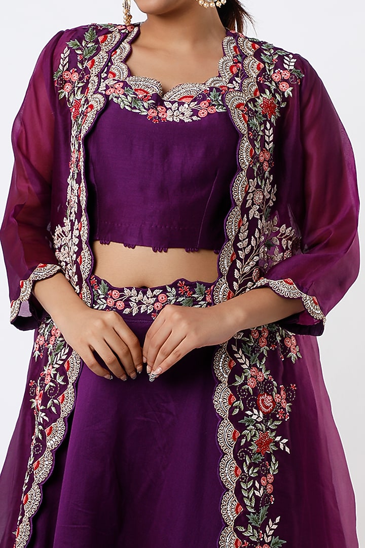 Violet Hand Embroidered Jacket Set by USHA BAGRI at Pernia's Pop Up Shop