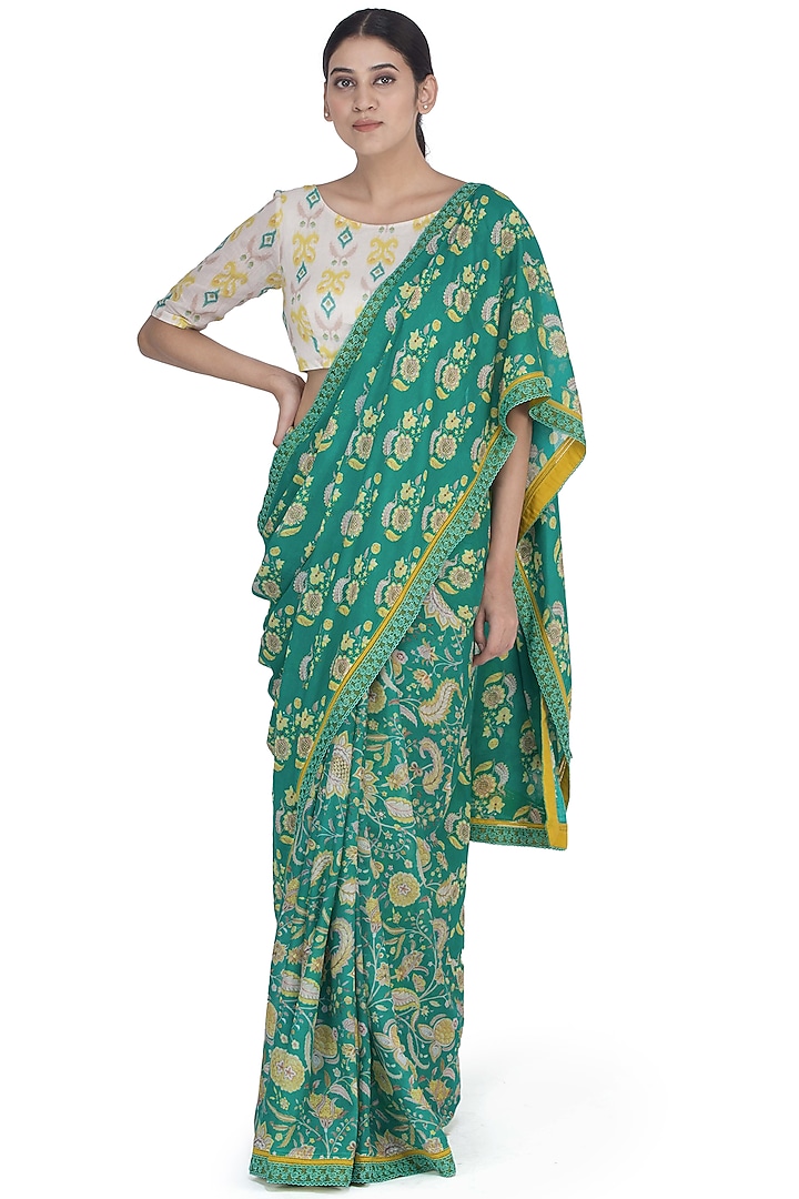 Rama Green Printed Saree by Uri by Mrunalini Rao at Pernia's Pop Up Shop