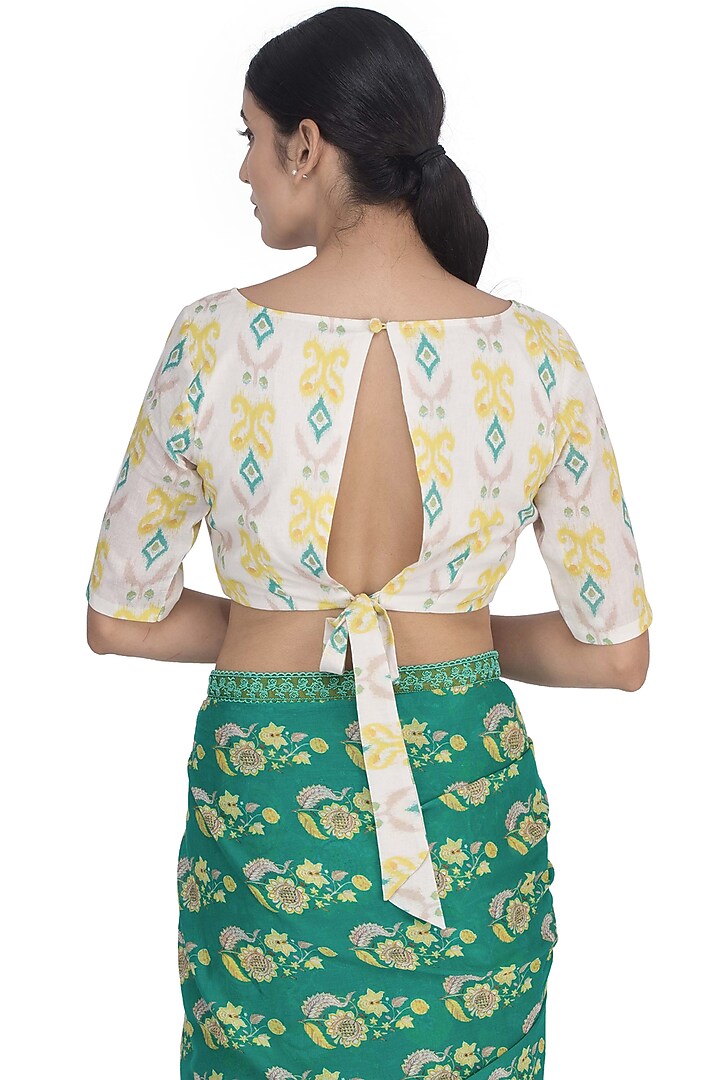Off White Printed Blouse by Uri by Mrunalini Rao at Pernia's Pop Up Shop