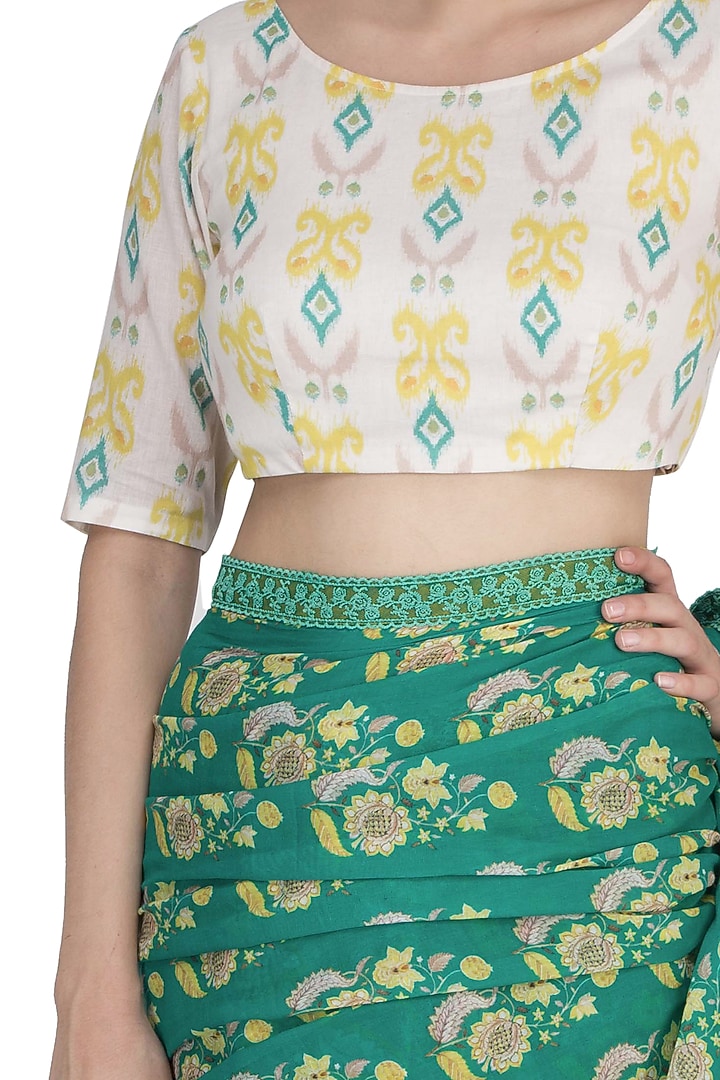 Off White Printed Blouse by Uri by Mrunalini Rao at Pernia's Pop Up Shop