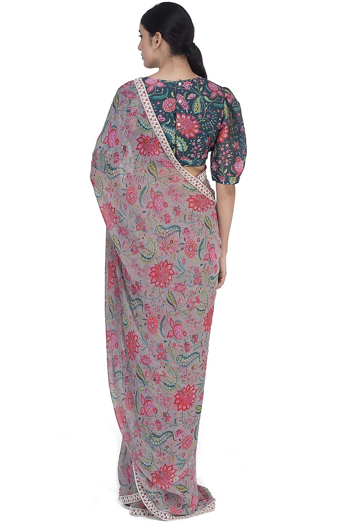 Grey Chintz Printed Party Wear Saree by Uri by Mrunalini Rao at Pernia's Pop Up Shop