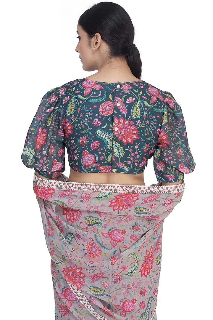Dark Teal Printed blouse by Uri by Mrunalini Rao at Pernia's Pop Up Shop