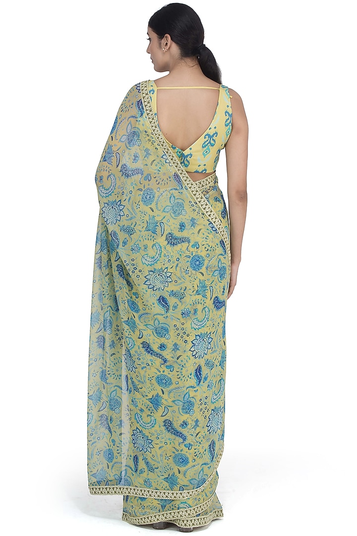 Lime Yellow Printed Party Wear Saree by Uri by Mrunalini Rao at Pernia's Pop Up Shop
