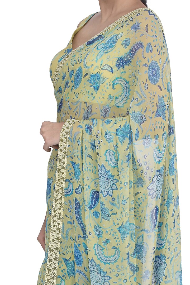 Lime Yellow Printed Party Wear Saree by Uri by Mrunalini Rao at Pernia's Pop Up Shop