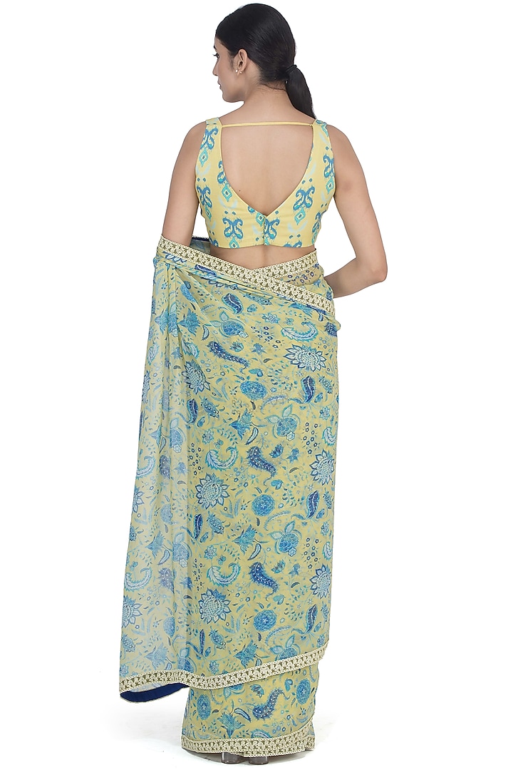 Lime Yellow Printed Blouse by Uri by Mrunalini Rao at Pernia's Pop Up Shop