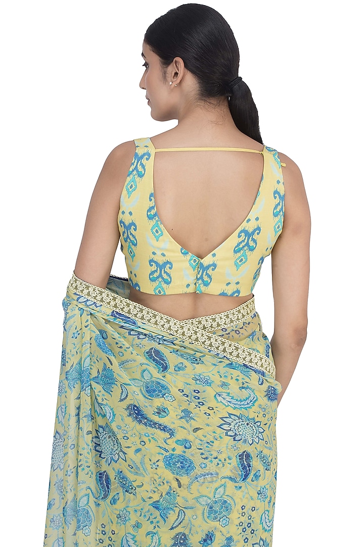Lime Yellow Printed Blouse by Uri by Mrunalini Rao at Pernia's Pop Up Shop