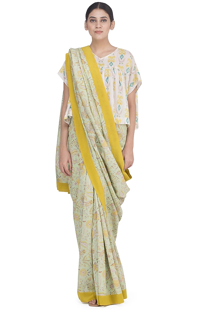 Pista Green Printed Party Wear Saree by Uri by Mrunalini Rao at Pernia's Pop Up Shop