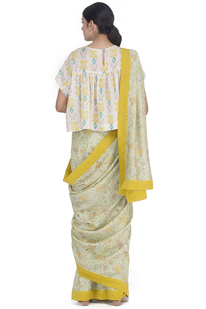 Pista Green Printed Party Wear Saree by Uri by Mrunalini Rao at Pernia's Pop Up Shop