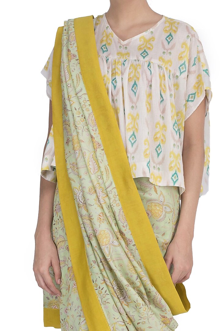 Pista Green Printed Party Wear Saree by Uri by Mrunalini Rao at Pernia's Pop Up Shop