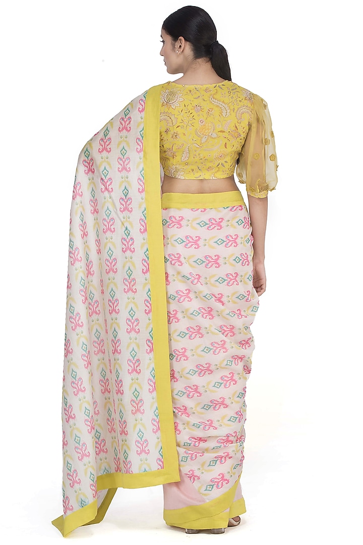 Yellow Printed Blouse With Puffed Sleeves by Uri by Mrunalini Rao at Pernia's Pop Up Shop