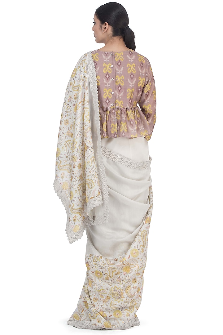 Off White Printed Party Wear Saree by Uri by Mrunalini Rao at Pernia's Pop Up Shop