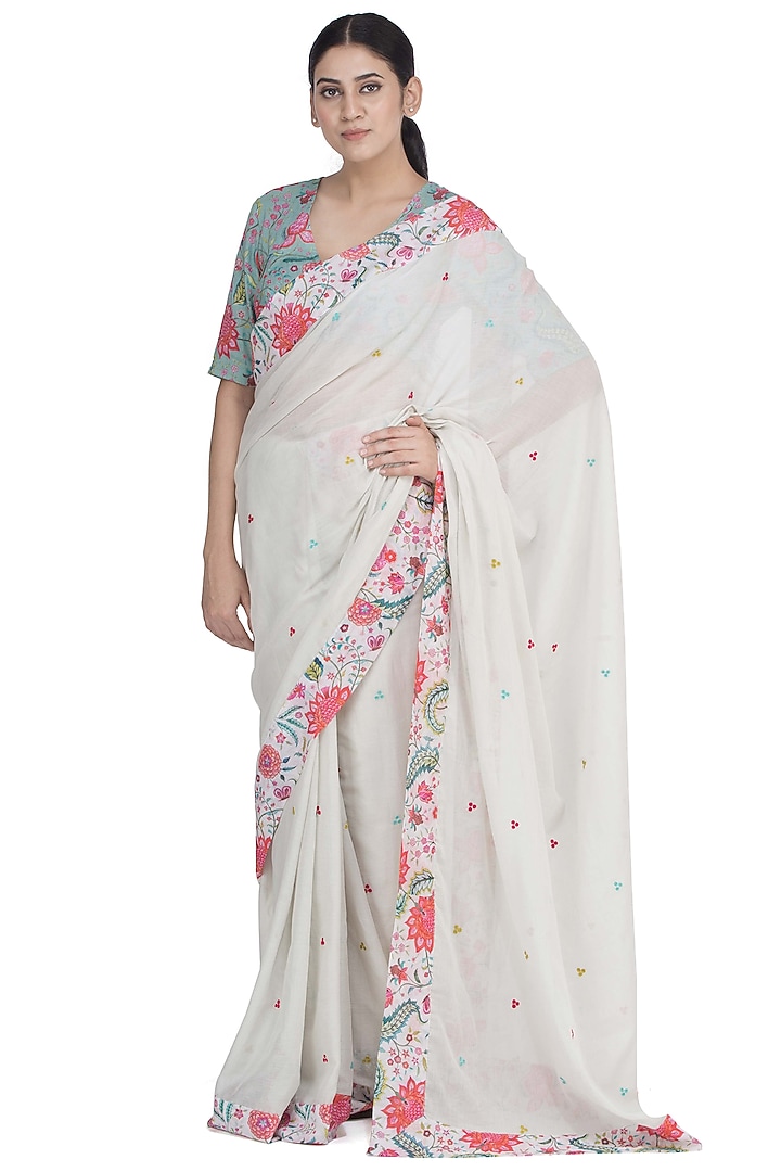 Teal Chintz Printed Blouse by Uri by Mrunalini Rao at Pernia's Pop Up Shop