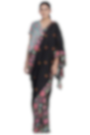 Black Chintz Printed Party Wear Saree by Uri by Mrunalini Rao at Pernia's Pop Up Shop