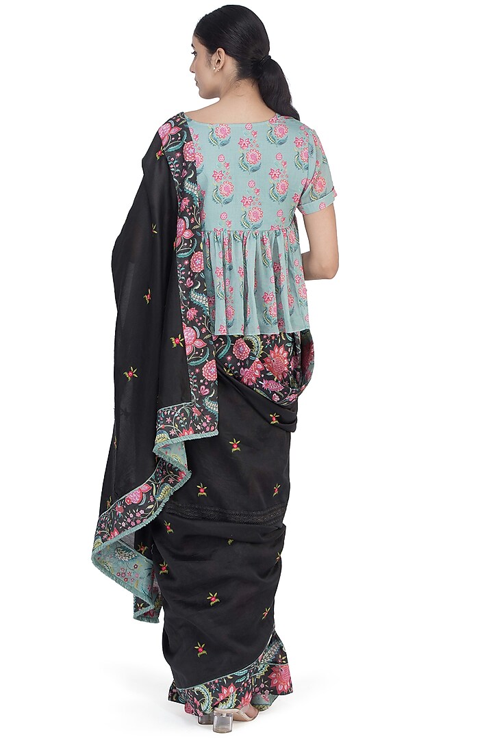 Black Chintz Printed Party Wear Saree by Uri by Mrunalini Rao at Pernia's Pop Up Shop