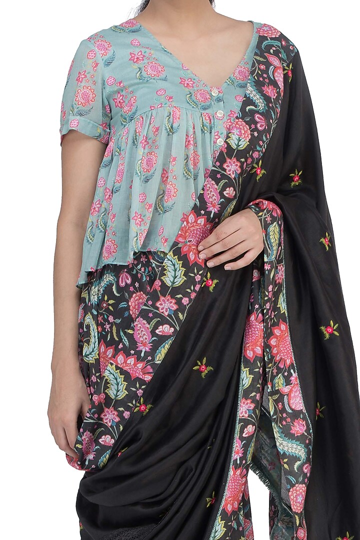 Black Chintz Printed Party Wear Saree by Uri by Mrunalini Rao at Pernia's Pop Up Shop