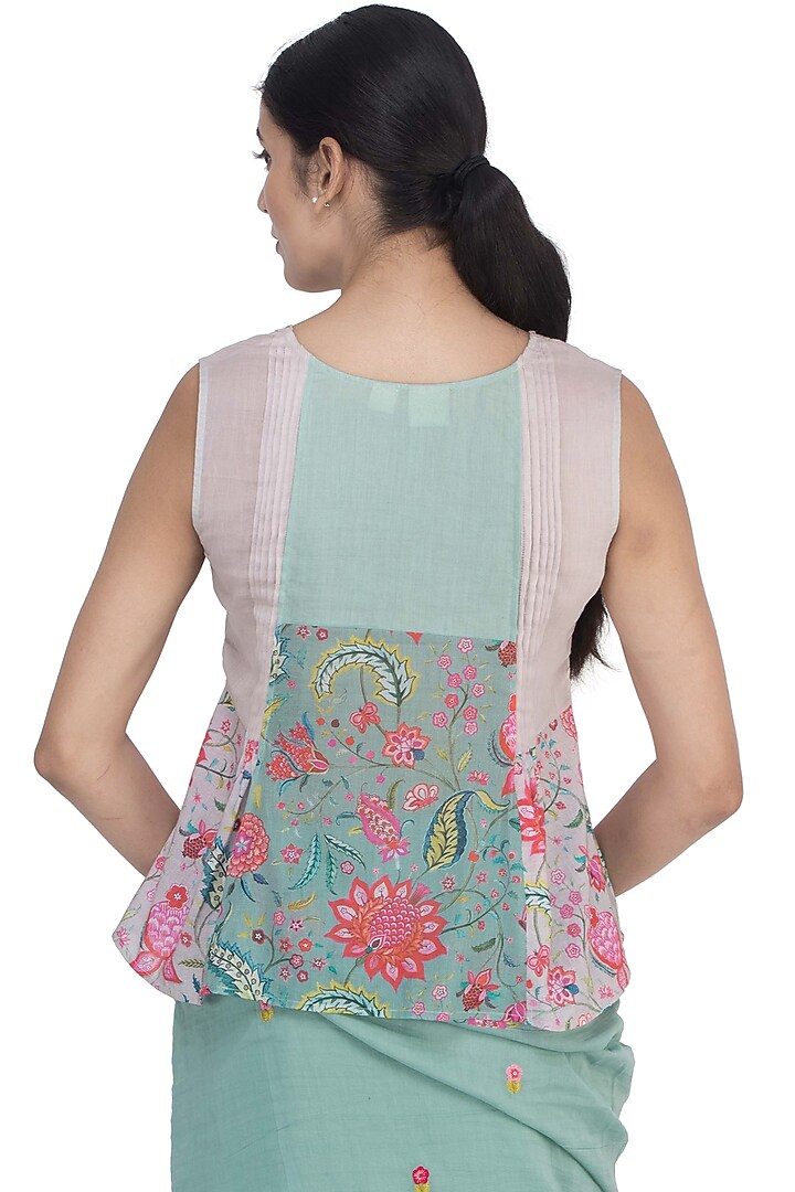 Teal & Grey Printed Top by Uri by Mrunalini Rao at Pernia's Pop Up Shop