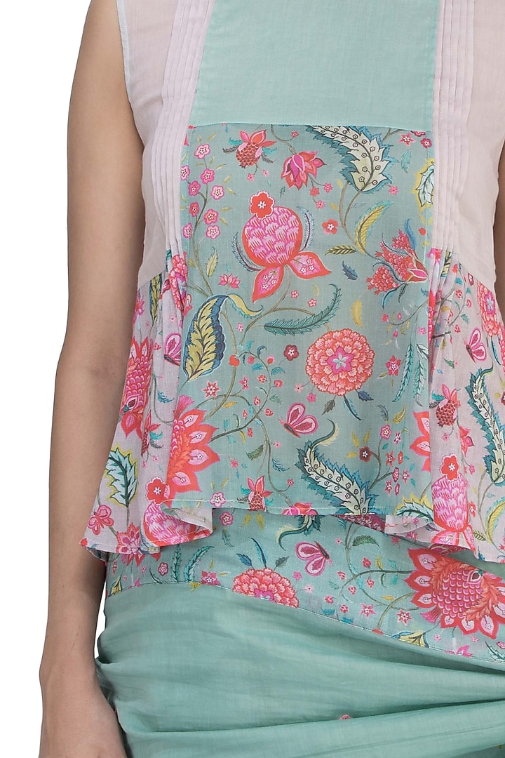Teal & Grey Printed Top by Uri by Mrunalini Rao at Pernia's Pop Up Shop