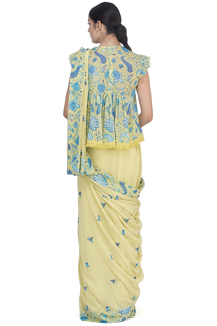 Lime Yellow Chintz Printed Party Wear Saree by Uri by Mrunalini Rao at Pernia's Pop Up Shop
