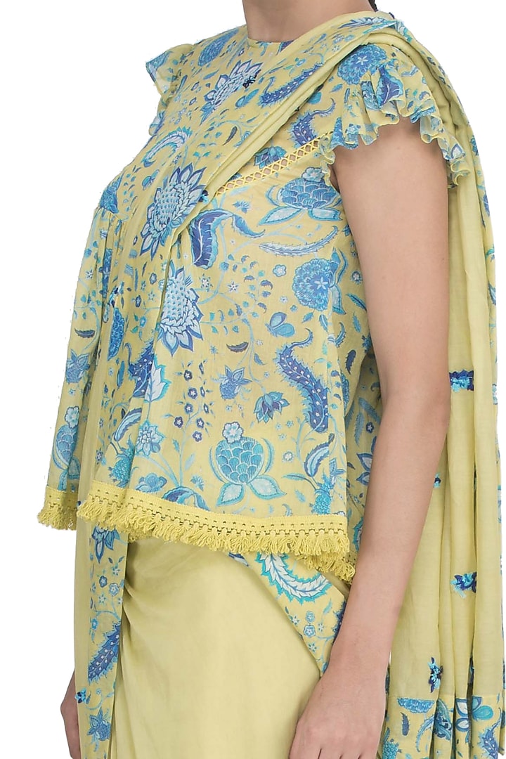 Lime Yellow Chintz Printed Party Wear Saree by Uri by Mrunalini Rao at Pernia's Pop Up Shop