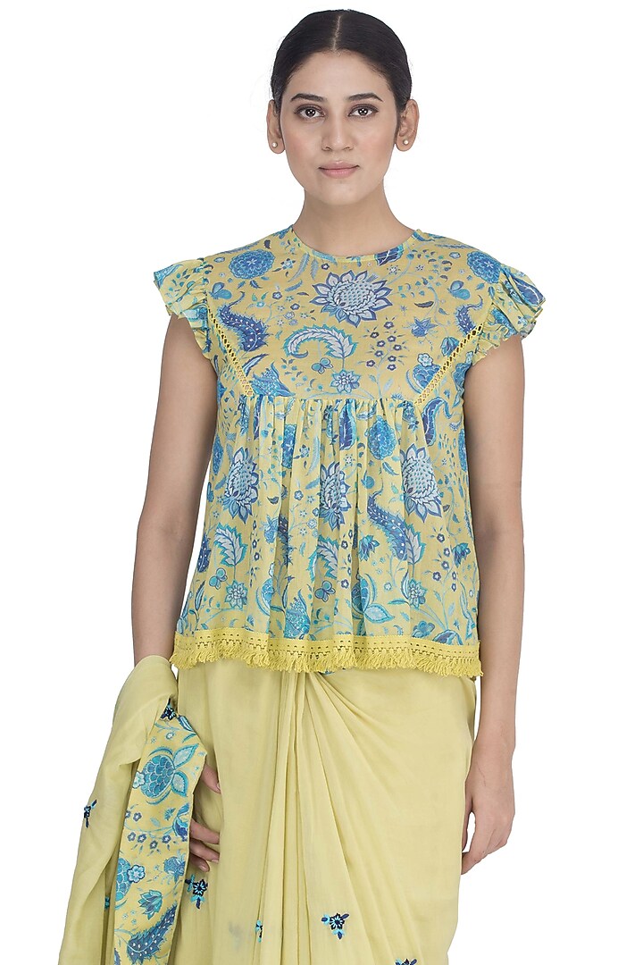 Lime Yellow Printed Top by Uri by Mrunalini Rao at Pernia's Pop Up Shop