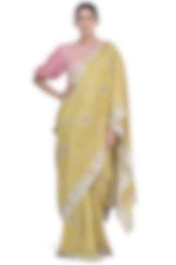 Yellow Chintz Printed Party Wear Saree by Uri by Mrunalini Rao at Pernia's Pop Up Shop