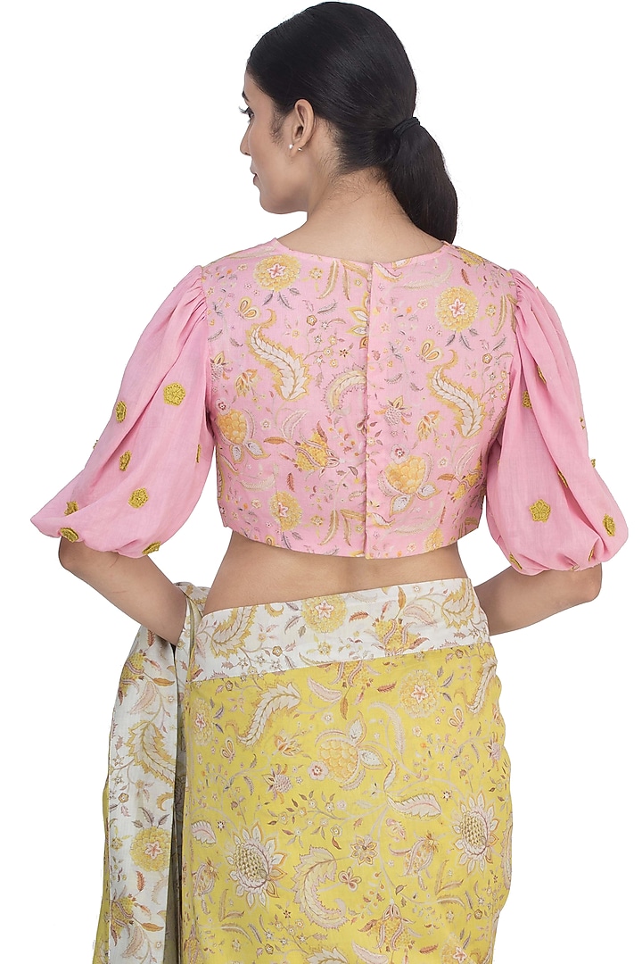 Blush Pink Printed Blouse by Uri by Mrunalini Rao at Pernia's Pop Up Shop