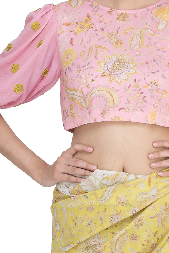 Blush Pink Printed Blouse by Uri by Mrunalini Rao at Pernia's Pop Up Shop