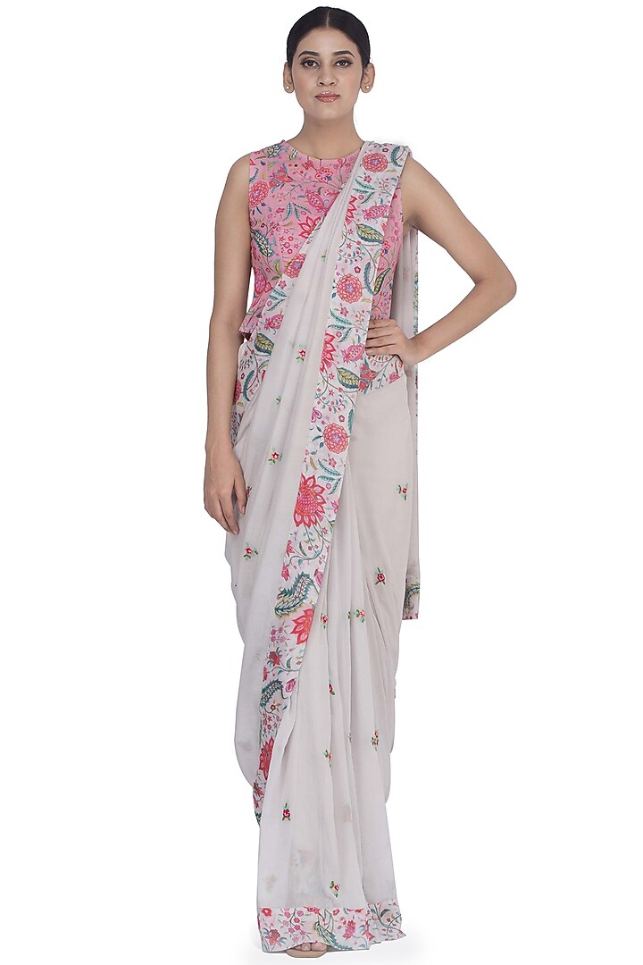 Off White Printed Party Wear Saree by Uri by Mrunalini Rao at Pernia's Pop Up Shop
