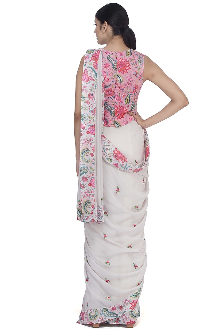 Off White Printed Party Wear Saree by Uri by Mrunalini Rao at Pernia's Pop Up Shop