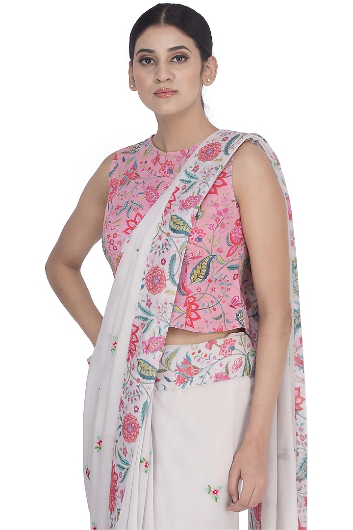 Off White Printed Party Wear Saree by Uri by Mrunalini Rao at Pernia's Pop Up Shop