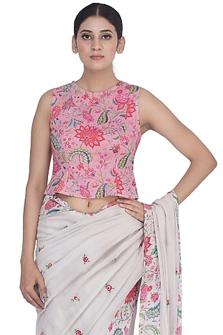 Blush Pink Chintz Printed Blouse by Uri by Mrunalini Rao