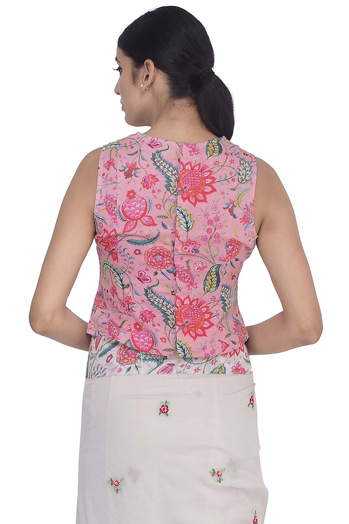 Blush Pink Chintz Printed Blouse by Uri by Mrunalini Rao at Pernia's Pop Up Shop