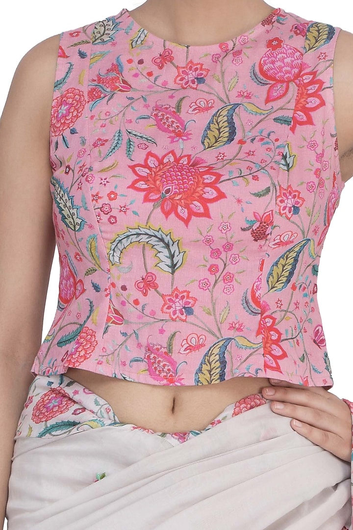 Blush Pink Chintz Printed Blouse by Uri by Mrunalini Rao at Pernia's Pop Up Shop
