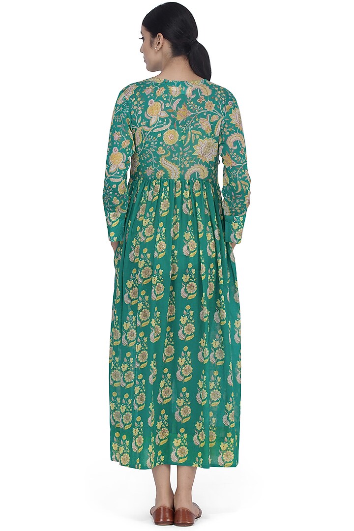 Rama Green Printed Summer Shirt Dress by Uri by Mrunalini Rao at Pernia's Pop Up Shop