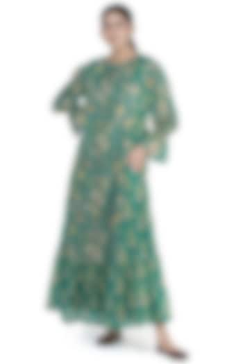 Rama Green Printed Maxi Dress by Uri by Mrunalini Rao at Pernia's Pop Up Shop