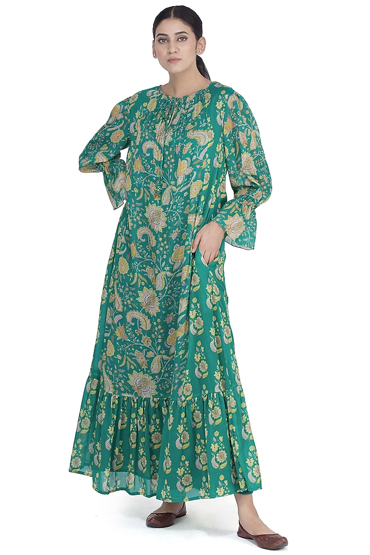 Rama Green Printed Maxi Dress Design by Uri by Mrunalini Rao at Pernia ...
