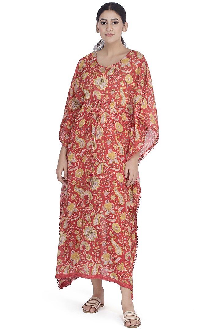 Red Embellished Kaftan Maxi dress by Uri by Mrunalini Rao at Pernia's Pop Up Shop