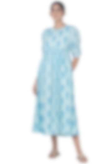 Light Blue Printed Tea Length Dress by Uri by Mrunalini Rao