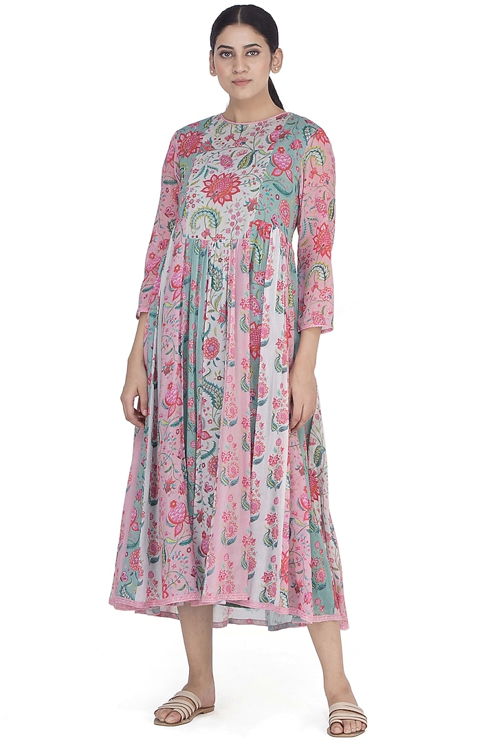 Multi Colored Printed Midi Dress by Uri by Mrunalini Rao at Pernia's Pop Up Shop