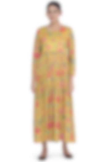 Yellow Printed Dress Midi Dress by Uri by Mrunalini Rao at Pernia's Pop Up Shop