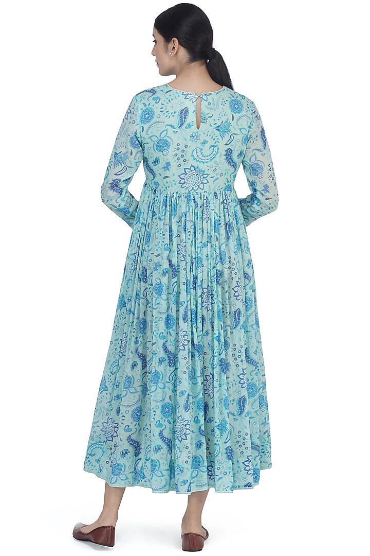 Light Blue Printed Midi Dress by Uri by Mrunalini Rao at Pernia's Pop Up Shop