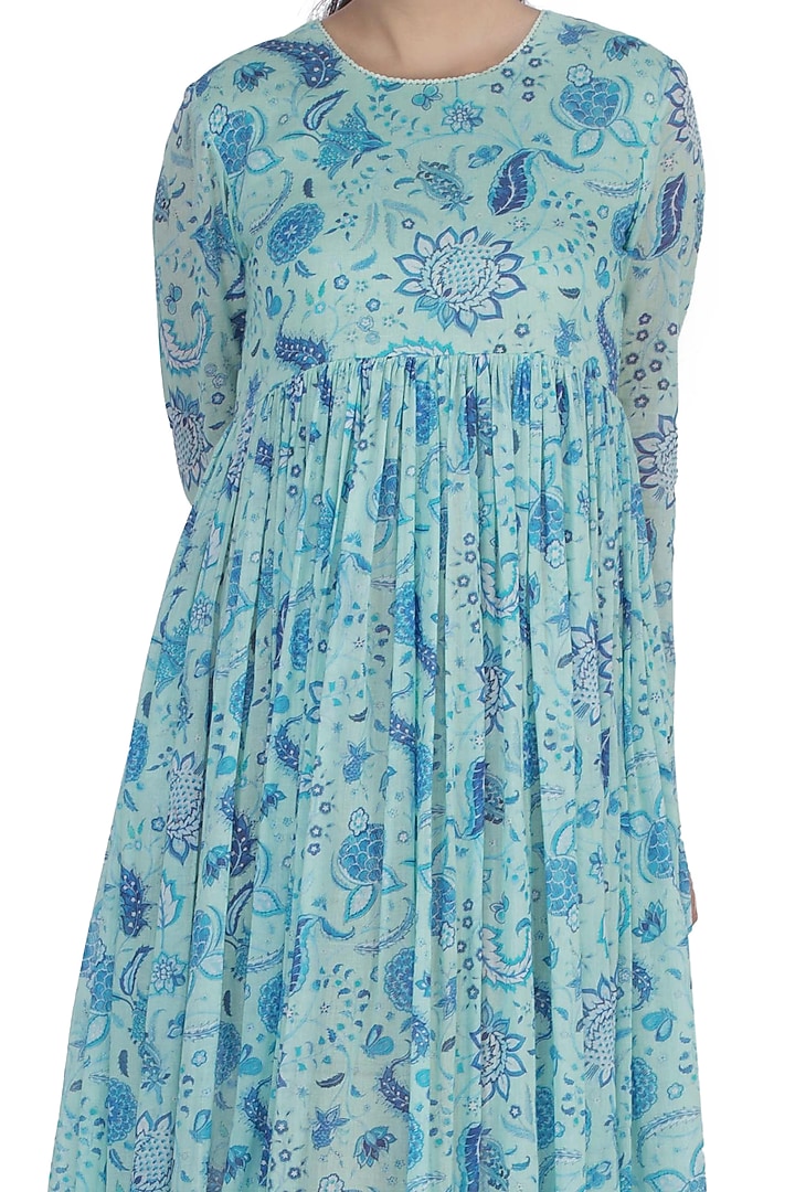 Light Blue Printed Midi Dress by Uri by Mrunalini Rao at Pernia's Pop Up Shop