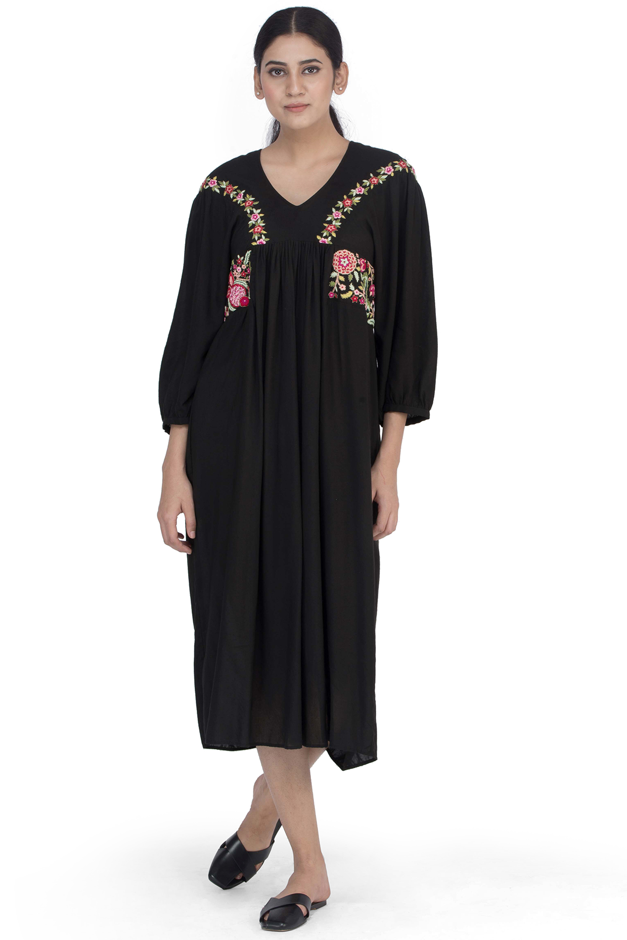 Black Embroidered Midi Dress by Uri by Mrunalini Rao