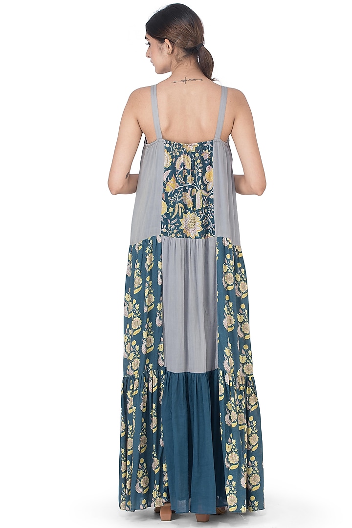 Teal & Grey Printed Midi Dress by Uri by Mrunalini Rao at Pernia's Pop Up Shop