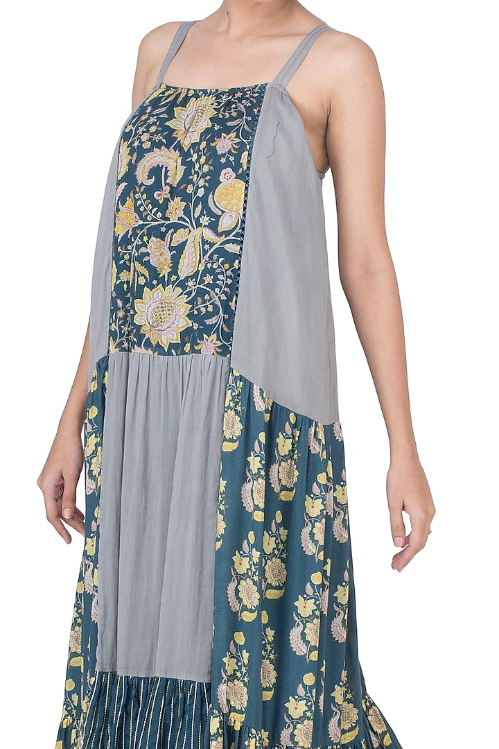 Teal & Grey Printed Midi Dress by Uri by Mrunalini Rao at Pernia's Pop Up Shop