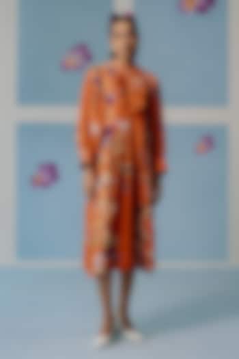 Orange Kala Cotton Ruffled Midi Vacation Dress by Uri by Mrunalini Rao at Pernia's Pop Up Shop
