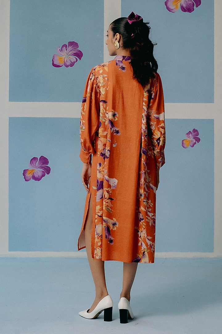 Orange Kala Cotton Ruffled Midi Vacation Dress by Uri by Mrunalini Rao at Pernia's Pop Up Shop