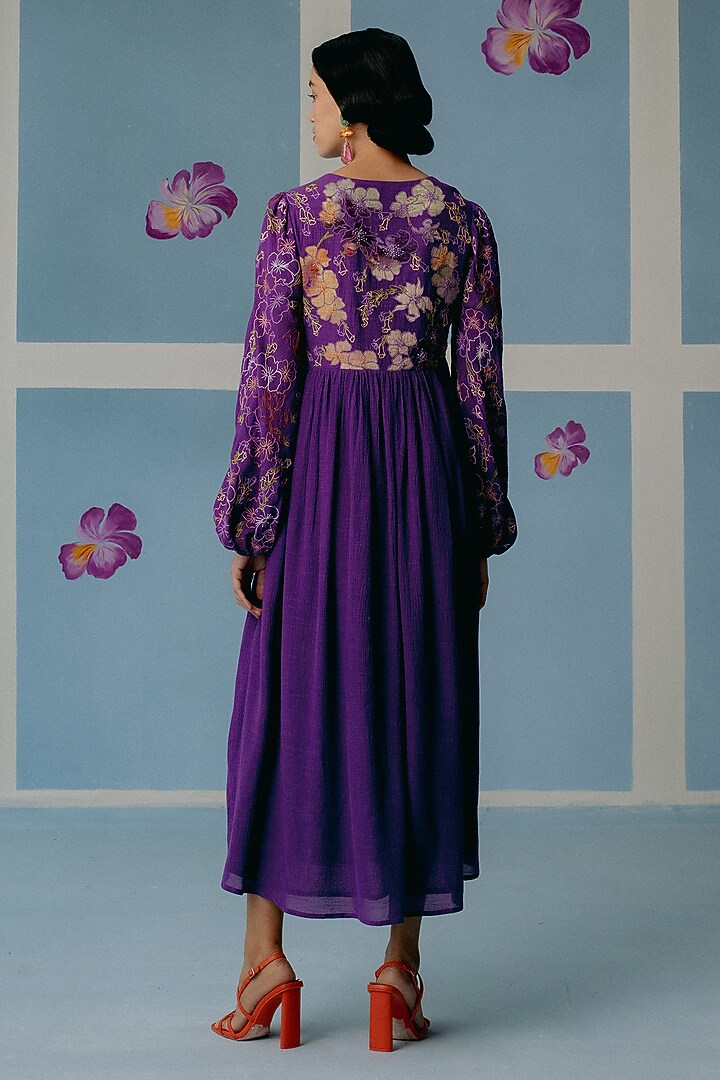 Purple Organic Fabric Gathered Cocktail Dress by Uri by Mrunalini Rao at Pernia's Pop Up Shop