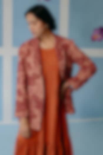Tan Pink Organic Fabric Embroidered Jacket by Uri by Mrunalini Rao at Pernia's Pop Up Shop